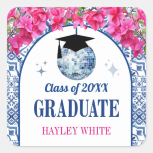 Tanzende Königin Disco-Kugel Abschlussfeier Quadratischer Aufkleber