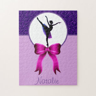 Tanzende Mädchen Glitter und Bogen Lila Puzzle