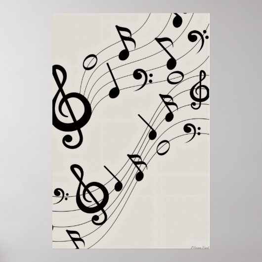 Tanzende Melodien: Fließendes Notenmuster Poster (Vorne)