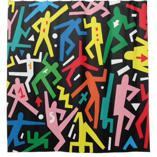Tanzende Menschen, doodle Set Muster. Duschvorhang (Vorderseite)