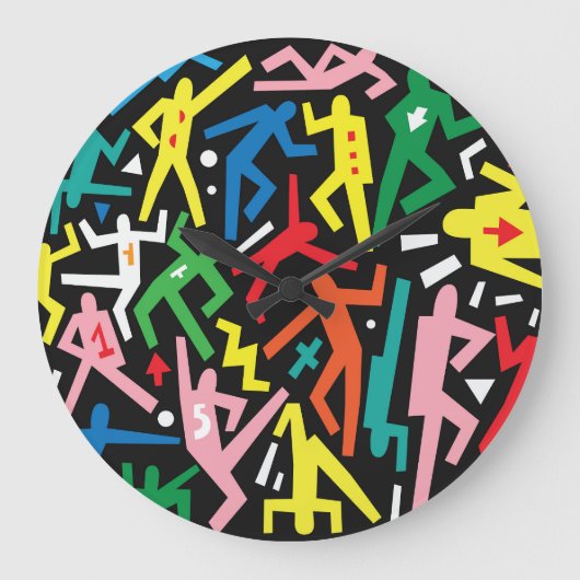 Tanzende Menschen, doodle Set Muster. Große Wanduhr (Vorderseite)