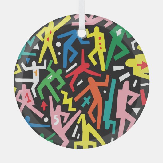 Tanzende Menschen, doodle Set Muster. Ornament Aus Glas (Vorderseite)