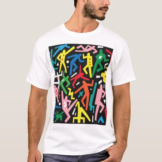 Tanzende Menschen, doodle Set Muster. T-Shirt (Vorderseite)