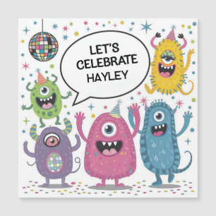 Tanzende Monster Party Kinder Geburtstagsdesign Magnetkarte