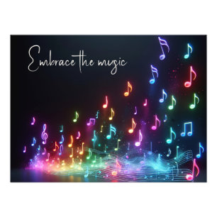 Tanzende Neon-Musiknoten mit Zitat Fotodruck