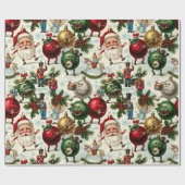 Tanzende Santa's und magische Ornamente Geschenkpapier (Flach)