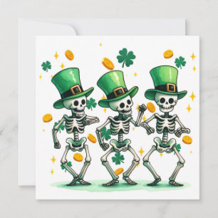 Tanzende Shamrock-Skelette Feiertagskarte