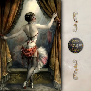 Tanzende Showgirl mit goldenen Vorhängen Découpage Seidenpapier