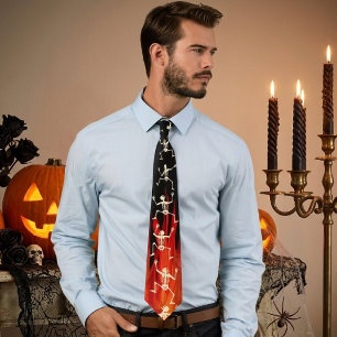 Tanzende Skelette auf Feuerflammen für Halloween Krawatte