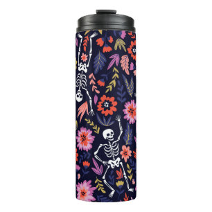 Tanzende Skelette im Blumengartenmuster Thermosbecher