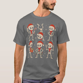 Tanzende Skelette Weihnachtsmann Hut Xmas Skelett  T-Shirt