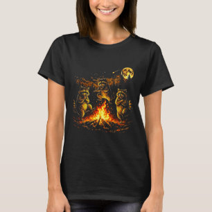 Tanzende Waschbären Lagerfeuer Wald Mond lustig T-Shirt