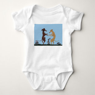 Tanzende Windhunde & Hasenfreunde Einladung Baby Strampler