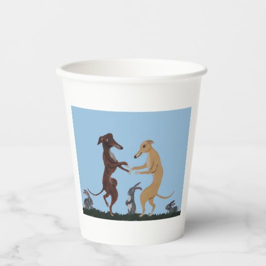 Tanzende Windhunde-Papierbecher Pappbecher (Vorderseite)
