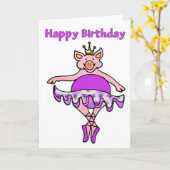 Tanzenden Schwein in Tutu Happy Birthday Karte (Gelbe Blume)