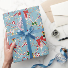 Tanzender blauer Nussknacker-Candy-Cane-Girlande Geschenkpapier