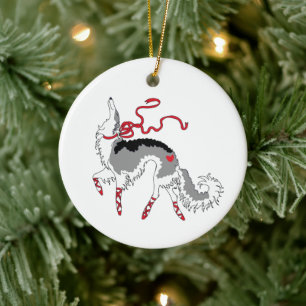 Tanzender Borzoi-Weihnachtsschmuck Keramik Ornament
