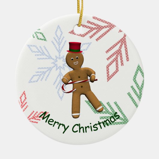Tanzender Cartoon Gingerbread Man Keramik Ornament (Vorne)