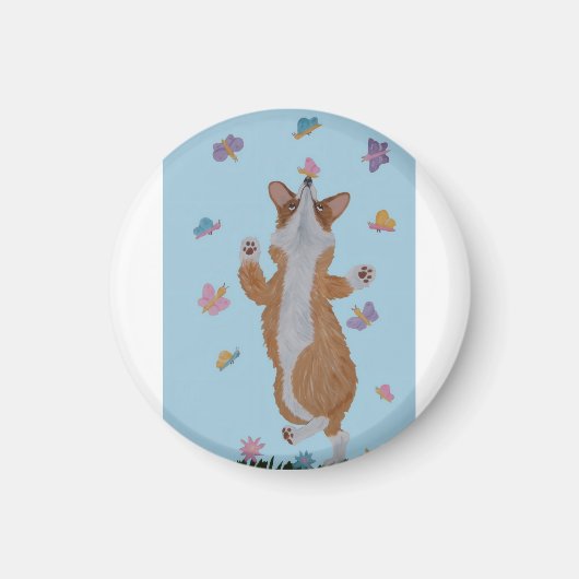 Tanzender Corgi mit Schmetterlingen Magnet (Vorne)