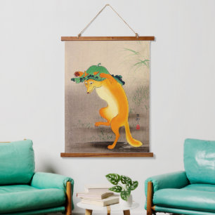 Tanzender Fuchs Ohara Koson 1910  Wandteppich Mit Holzrahmen