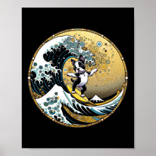 Tanzender Hund Surfboard Große Welle Surfen - Bost Poster