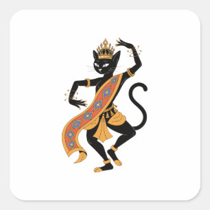 Tanzender Katzenkönig Folk Art Aufkleber
