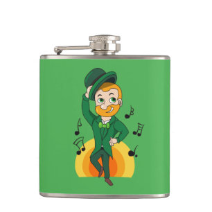 Tanzender Kobold, St. Patrick's Day Cartoon  Flachmann