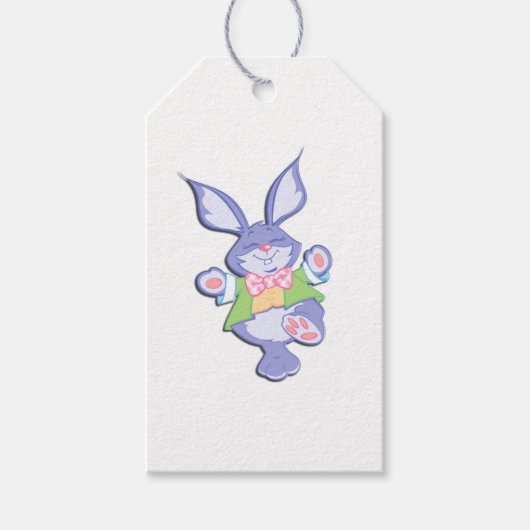 Tanzender lila Osterhase Geschenkanhänger (Vorderseite)