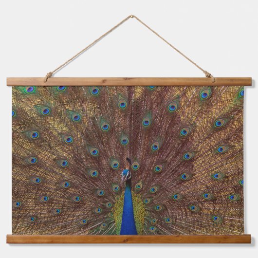 Tanzender Pfau (Landschaft) Wandteppich Mit Holzrahmen (Vorne)