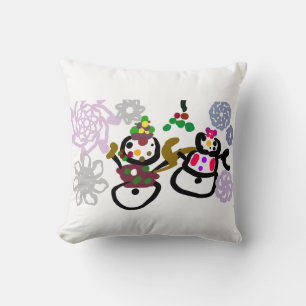 Tanzender Schneemann und Schneefrau Kissen