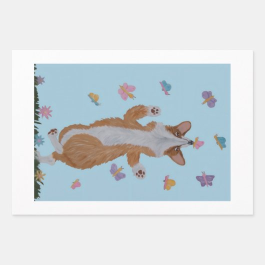 Tanzender walisischer Corgi mit Schmetterlingen Geschenkpapier Set (Vorderseite)