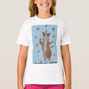 Tanzender walisischer Corgi mit Schmetterlingen T-Shirt