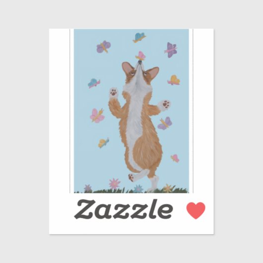 Tanzender Welsh Corgi mit Schmetterlingen Aufkleber (Blatt)