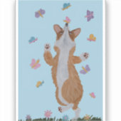 Tanzender Welsh Corgi mit Schmetterlingen Aufkleber (Vorderseite)