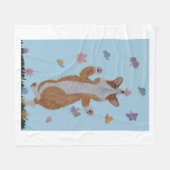Tanzender Welsh Corgi mit Schmetterlingen Fleecedecke (Vorderseite (Horizontal))