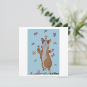 Tanzender Welsh Corgi mit Schmetterlingen Karte