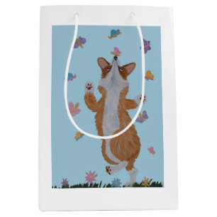 Tanzender Welsh Corgi mit Schmetterlingen Mittlere Geschenktüte