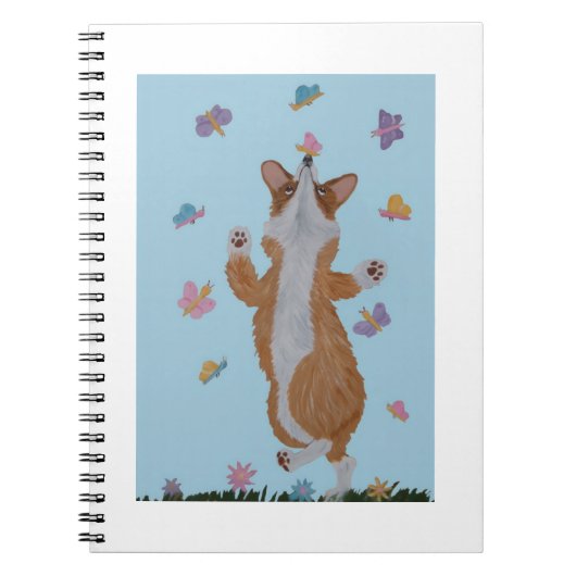 Tanzender Welsh Corgi mit Schmetterlingen Notizblock (Vorderseite)