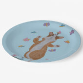 Tanzender Welsh Corgi mit Schmetterlingen Pappteller (Schrägansicht)