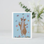 Tanzender Welsh Corgi mit Schmetterlingen Postkarte (Stehend Vorderseite)