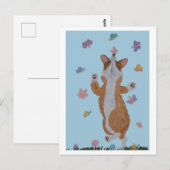 Tanzender Welsh Corgi mit Schmetterlingen Postkarte (Vorne/Hinten)