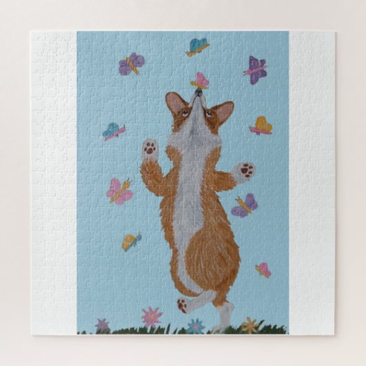 Tanzender Welsh Corgi mit Schmetterlingen Puzzle (Vertikal)
