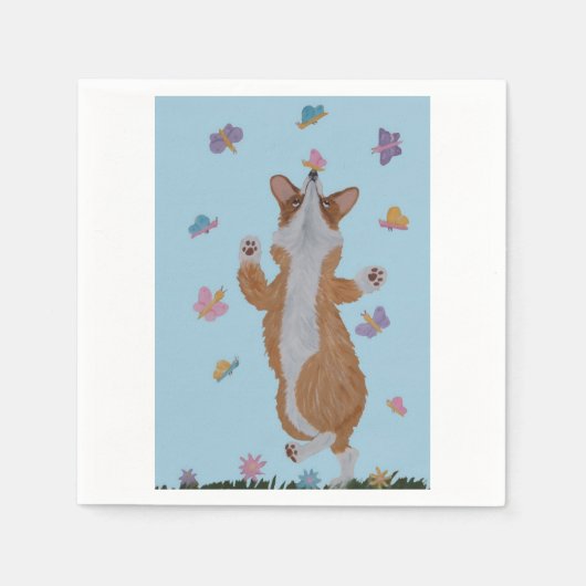 Tanzender Welsh Corgi mit Schmetterlingen Serviette (Vorderseite)