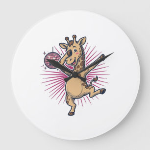Tanzendes-Giraffe-Disco-Kugel-Vintage-Gravur-Shirt Große Wanduhr