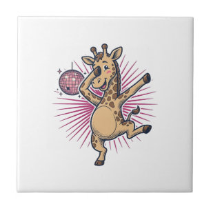 Tanzendes-Giraffe-Disco-Kugel-Vintage-Stickerei-Sh Fliese
