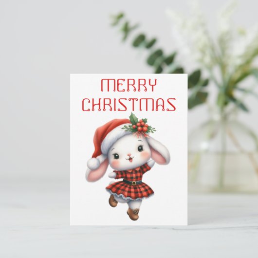 Tanzendes Kaninchen - Weihnachtskarte Feiertagskarte (Stehend Vorderseite)