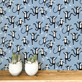 Tanzendes Katze Muster Blau Tapete