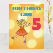 Tanzendes Mädchen 5. Geburtstag Karte (Gelbe Blume)