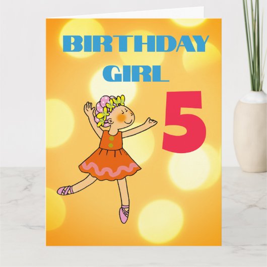 Tanzendes Mädchen 5. Geburtstag Karte (Vorderseite)