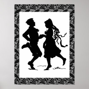 Tanzendes Mädchen und Junge Silhouette Kunst Poster